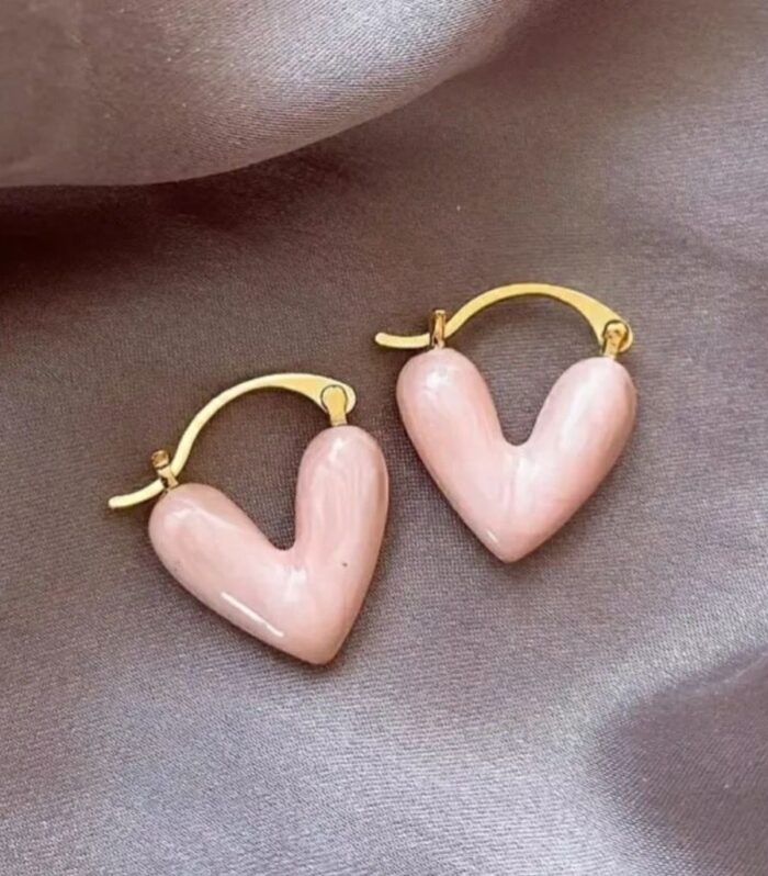 Romantic Blush Pink Heart Hoop Earrings