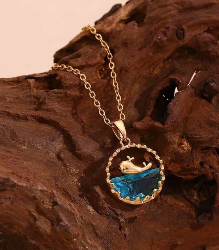 Ocean Whisper Blue Crystal Pendant Necklace
