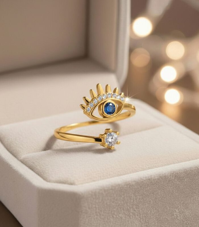 Gold Plated Evil Eye Adjustable Ring