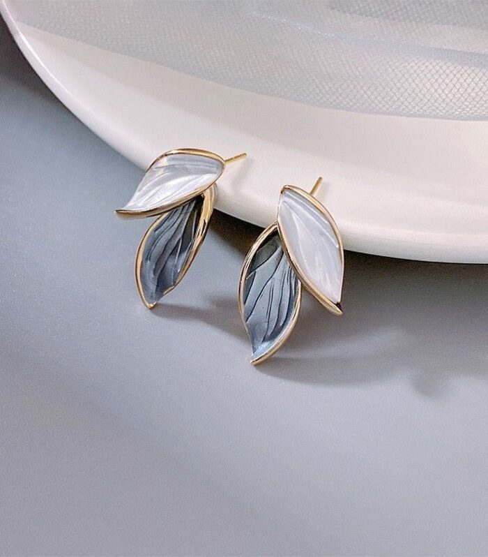 Enamel Leaf Petal Stud Earrings