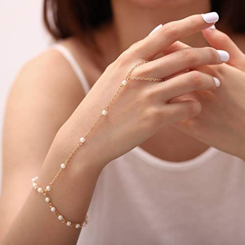 Pearl Accented Gold Hand Chain