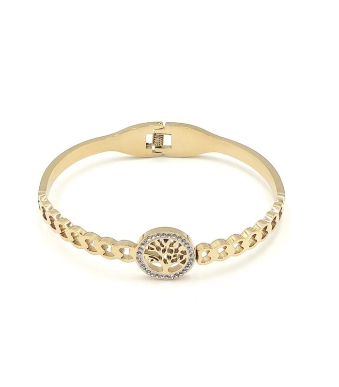 Gold Tree of Life Crystal Bangle Bracelet