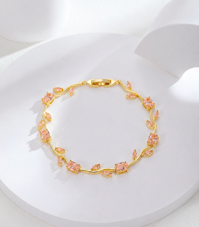 Golden Peach Blossom Tulip Crystal Bracelet