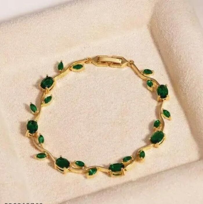 Green Emerald Vine Leaf Tulip Gold Bracelet