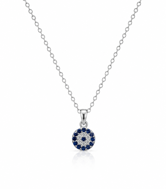 Silver Evil Eye Blue Sapphire Pendant Necklace for Women
