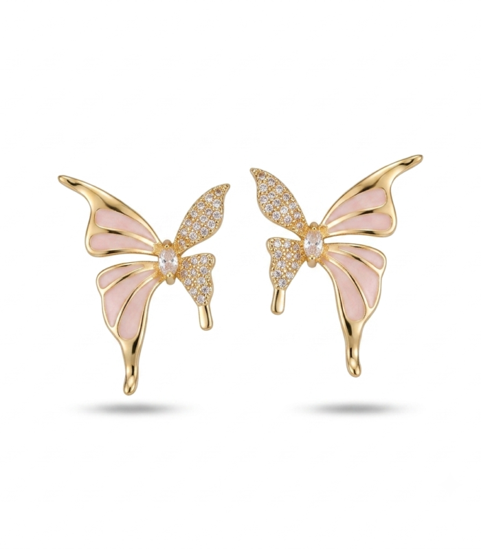 Butterfly Enamel & CZ Gold-Plated Stud Earrings