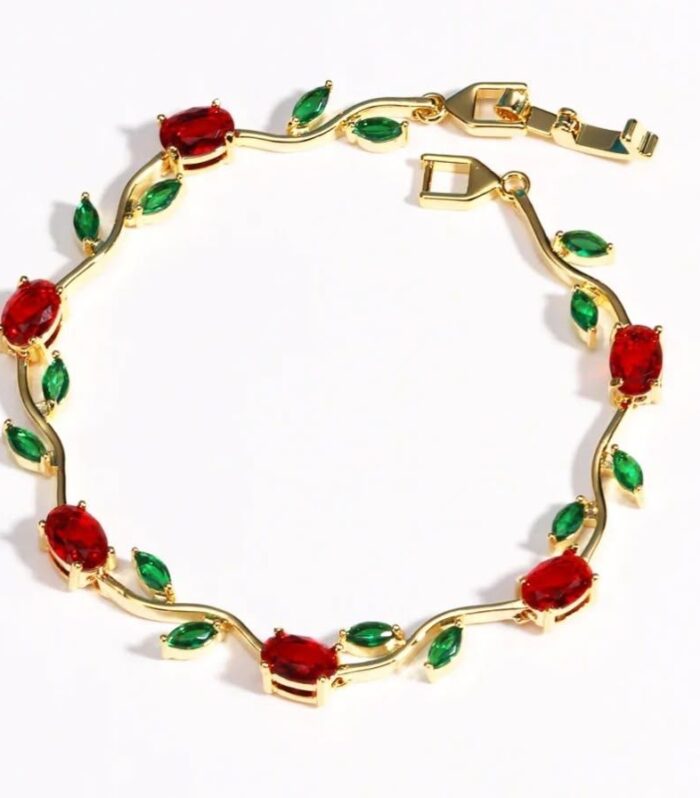 Ruby Blossom Vine Tulip Gold Bracelet