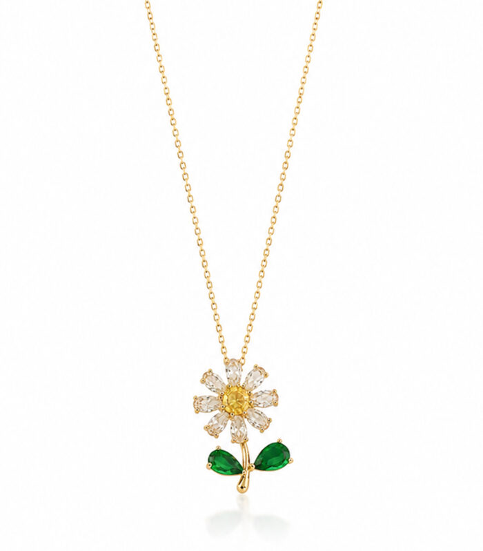 Daisy Bloom Crystal Flower Pendant Necklace